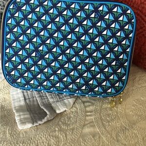Tory Burch Blue and Green Travel Bag with Geometric Design Lunchbox